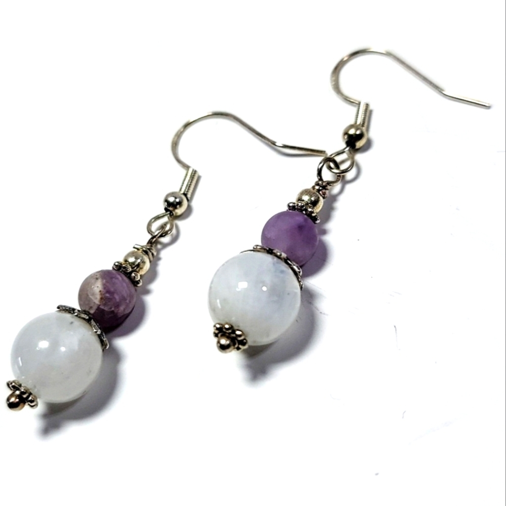 Moonstone & Amethyst Drop Earrings